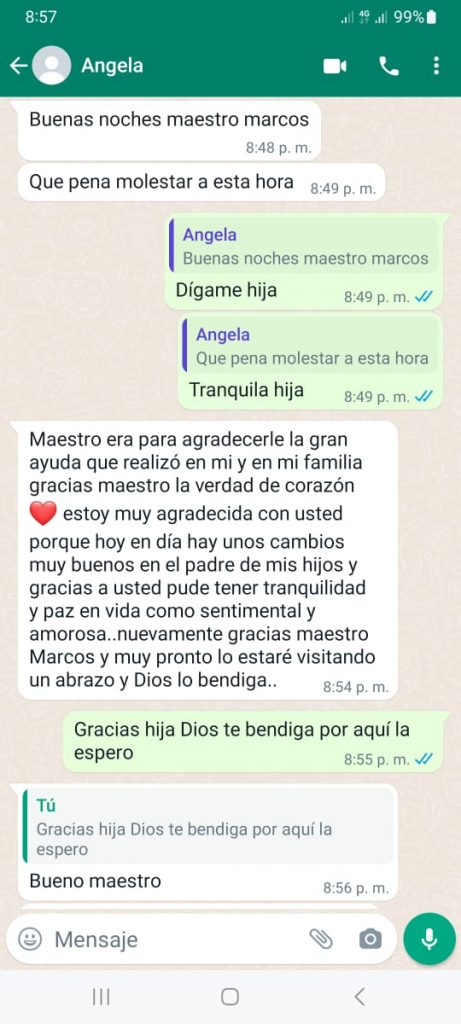Captura WhatsApp testimonio Angela